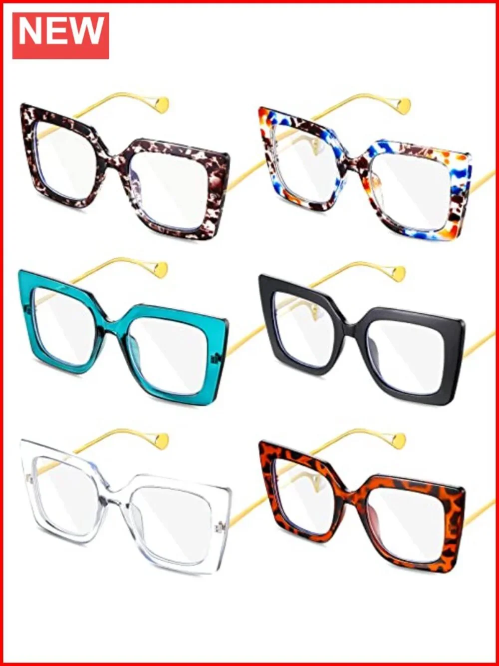 6 Pack Oversized Blue Light Blocking Glasses for Women Men
